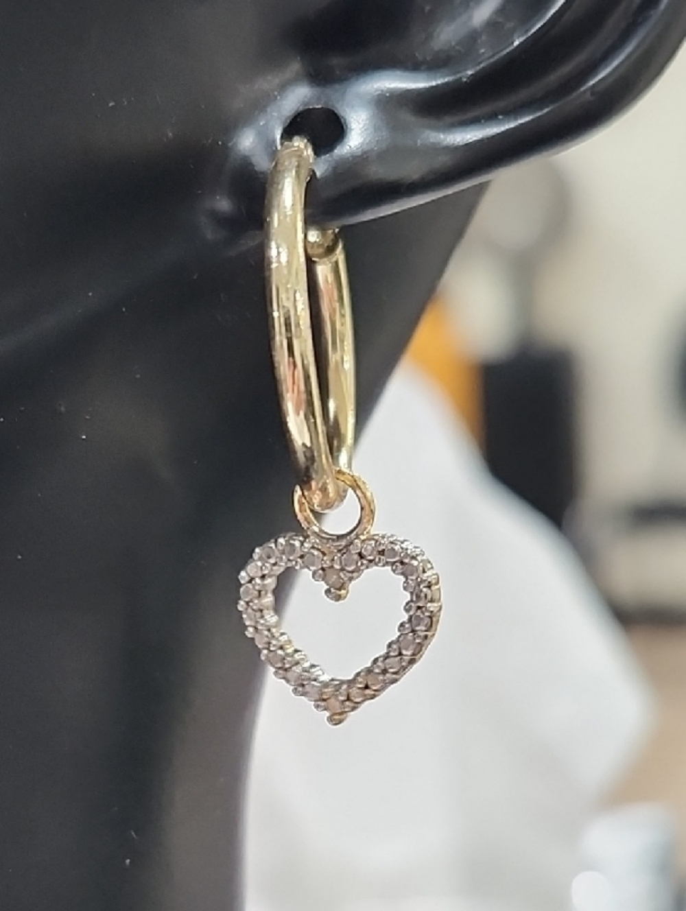 25K GOLD PLATED PAVE DIAMOND HEART PENDANT HOOP EARRINGS